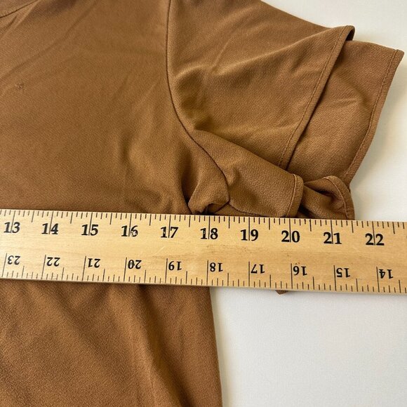 Faith and Joy Shirt Womens Medium Brown Ruffle Sleeve Keyhole Back Blouse Top - Picture 8 of 8